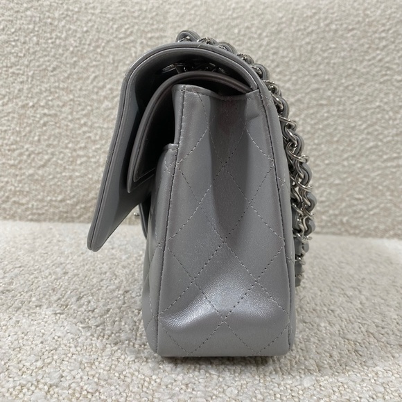 Authentic Chanel Classic Flap Bag Silver Lambskin Bag Medium - Picture 6 of 14